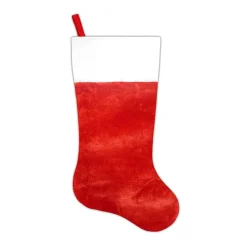 STOCKING 20.5″ RED FAUX FUR W/WHITE TRIM