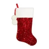 STOCKING 20.5″ RED SEQUIN VELVET W/ FAUX FUR CUFF & POMS POMS
