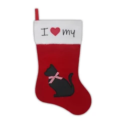 STOCKING 18.5″ RED VELVET PET- CAT W/ APPLIQUE & BOW, FAUX FUR CUFF-