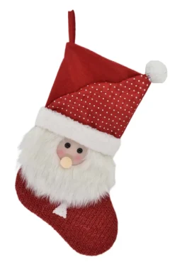 STOCKING 19″ RED/ WHITE W/PLUSH SANTA
