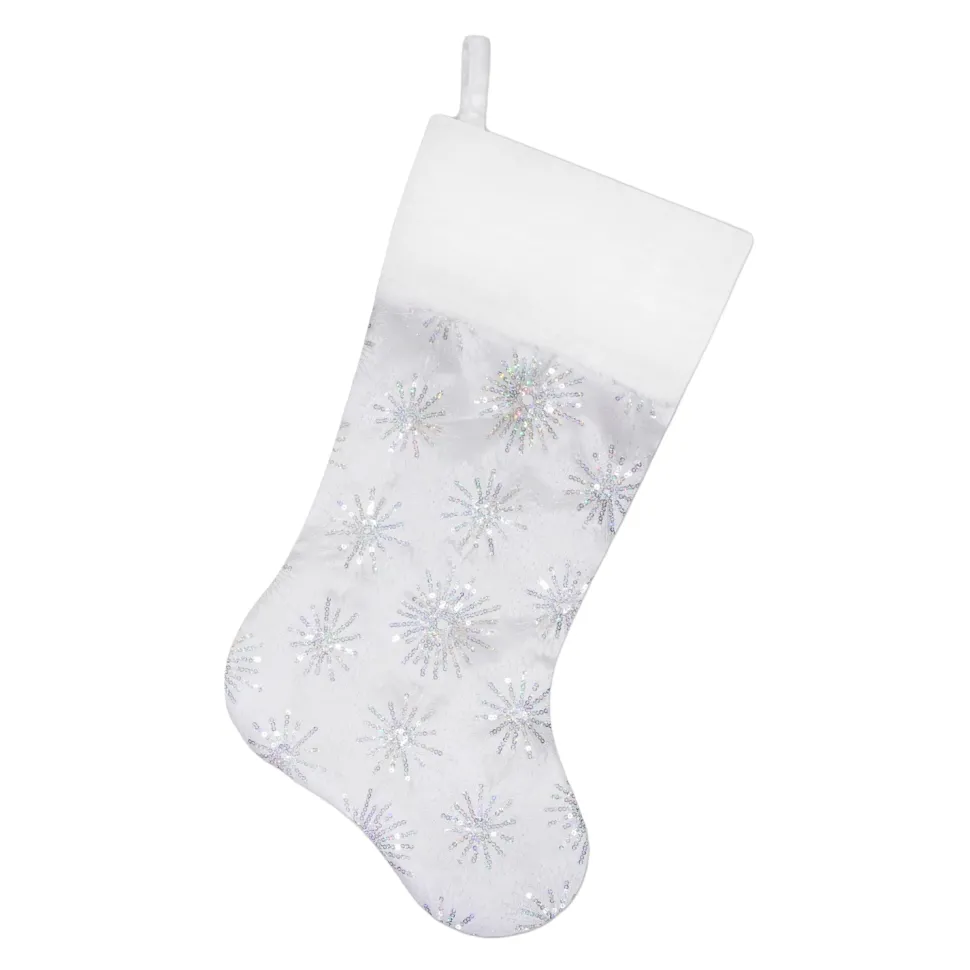 STOCKING 20.5″ SILVER IRID. SEQUINS W/ FAUX FUR CUFF