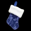 STOCKING MINI 6″ BLUE ETCHED VELVET W/ FUR CUFF