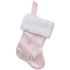 STOCKING MINI 6″ PINK ORGANZA W/ SILVER GLITTER WAVE PATTERN & FAUX FUR CUFF