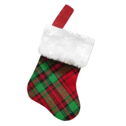STOCKING MINI 6″ RED/GREEN PLAID W/ FAUX FUR CUFF