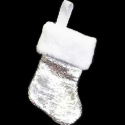 STOCKING MINI 6″ SILVER SEQUIN W/FAUX FUR CUFF