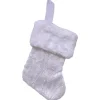 STOCKING MINI 6″ WHITE ORGANZA W/ SILVER GLITTER WAVE PATTERN & FAUX FUR CUFF