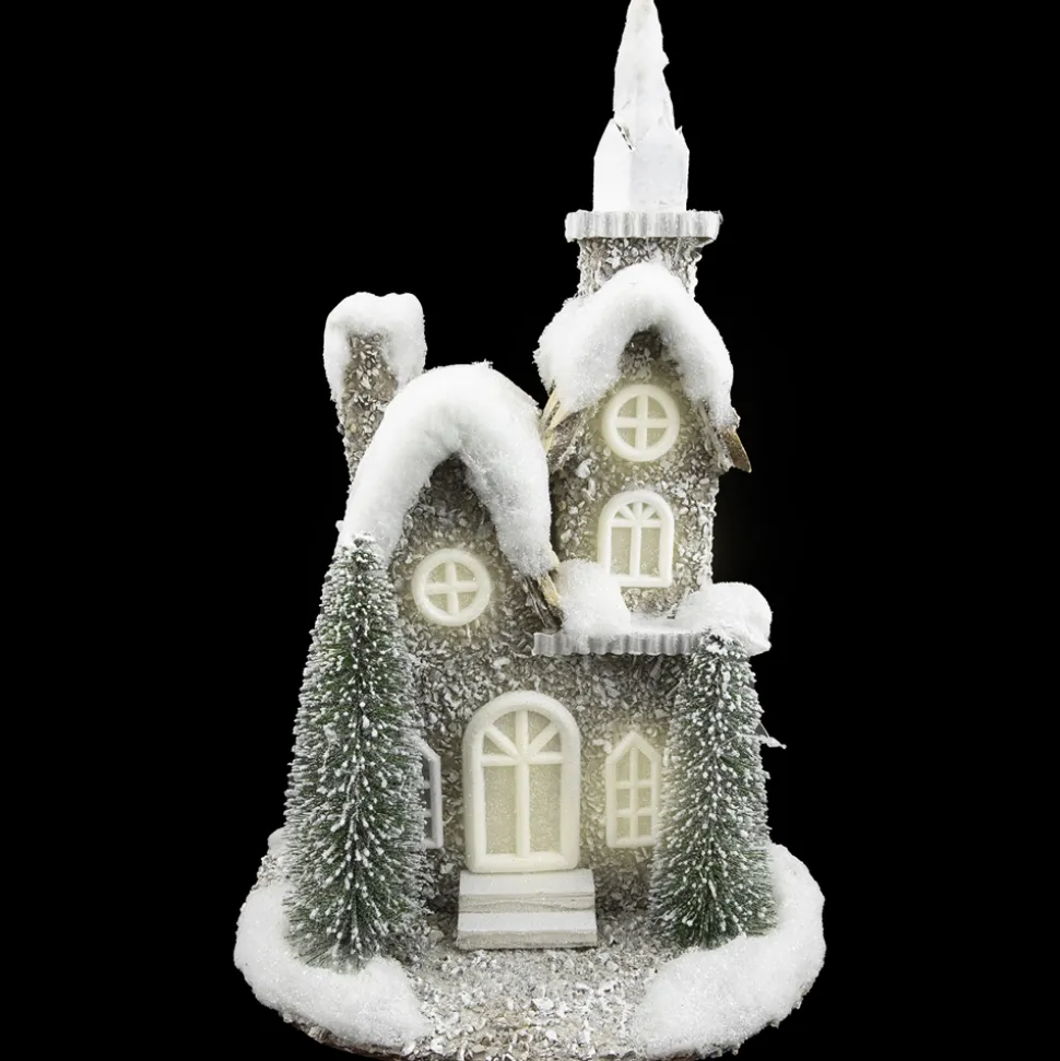 STONE LOOK CHURCH 14.5″ GRAY W/ LED LIGHTS