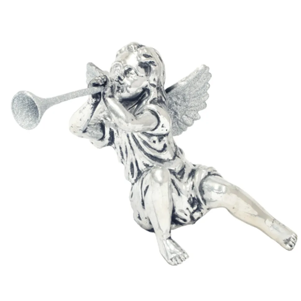 TABLETOP CHERUB 13.5″X9.5″ ANTIQUE SILVER W/GLITTER