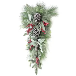 TEARDROP GRN 30″ MIXED PINE, CEDAR, RED BERRIES & CONES ICED/ ICED / FROSTED