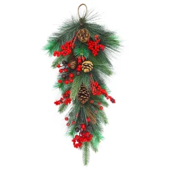 TEARDROP GRN 28″ RED CLUSTER BERRY W/PINE & CONES