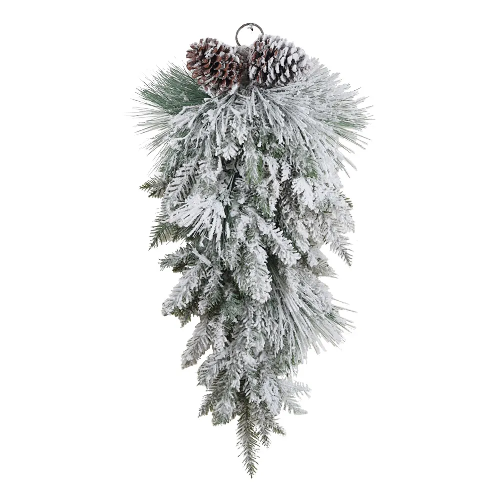 TEARDROP PINE 28″ FLOCKED MIXED PINE |W/ PINE CONES 28″