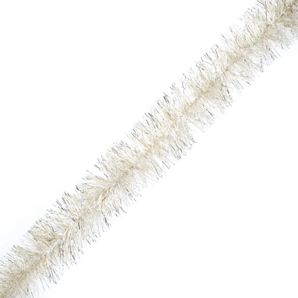 TINSEL GARLAND LT GOLD / WHITE 4″ X 5PLY X 9′