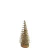 TREE BOTTLE BRUSH GOLD GLTR. 8″ W/ WOOD BASE