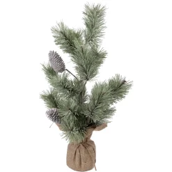 TREE FROSTED NEEDLE PINE 20″ W/ PINE CONES & BURLAP BASE
