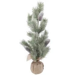 TREE FROSTED NEEDLE PINE 25″ W/ PINE CONES & BURLAP BASE