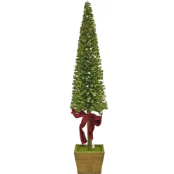 TREE MINI LEAF 37.5″ W/ WOODEN POT & RED RIBBON