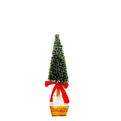 TREE MINI LEAVES 29.5″ GREEN W/ WOODEN BASE & RED BOW