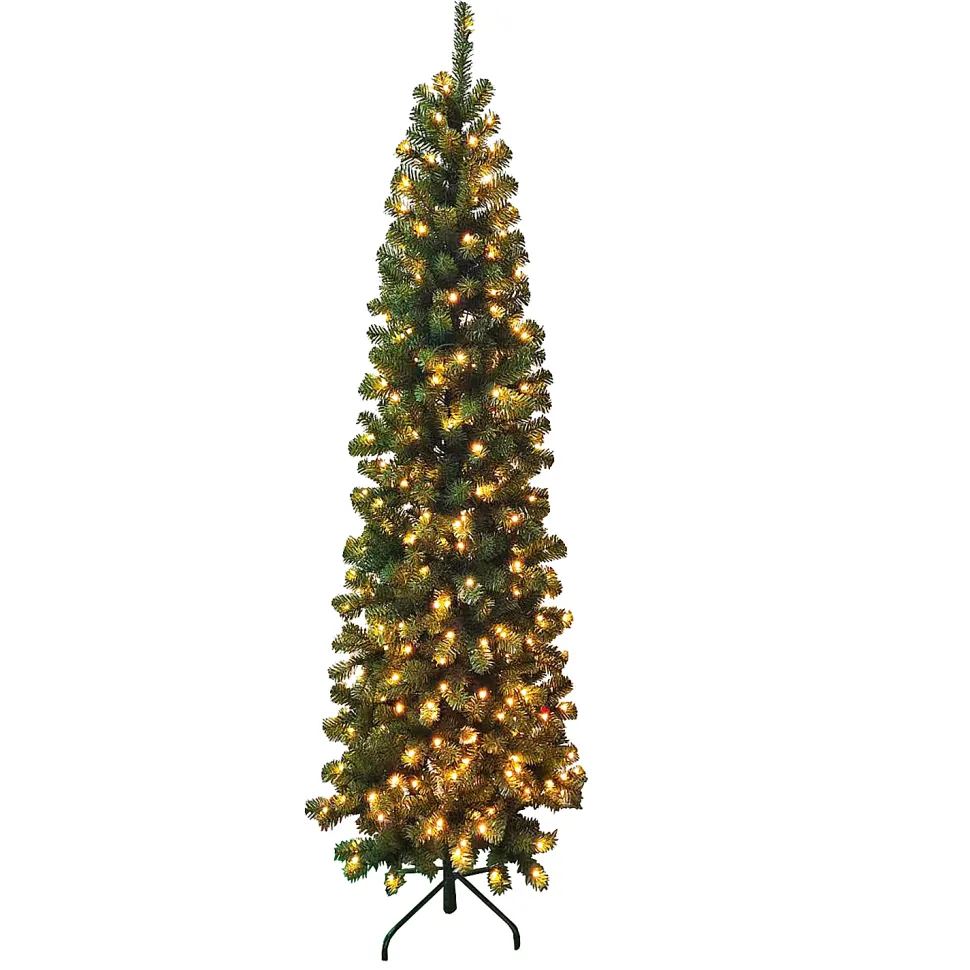 TREE PENCIL PINE 5′ 330 TIPS 180 LED WARM WHITE LIGHTS GREEN PVC