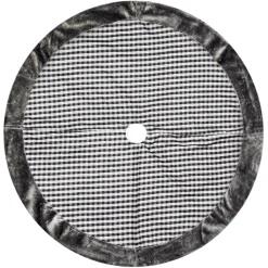 TREE SKIRT 42″ BLACK/ WHITE CHECK W/ GRAY FUR BORDER