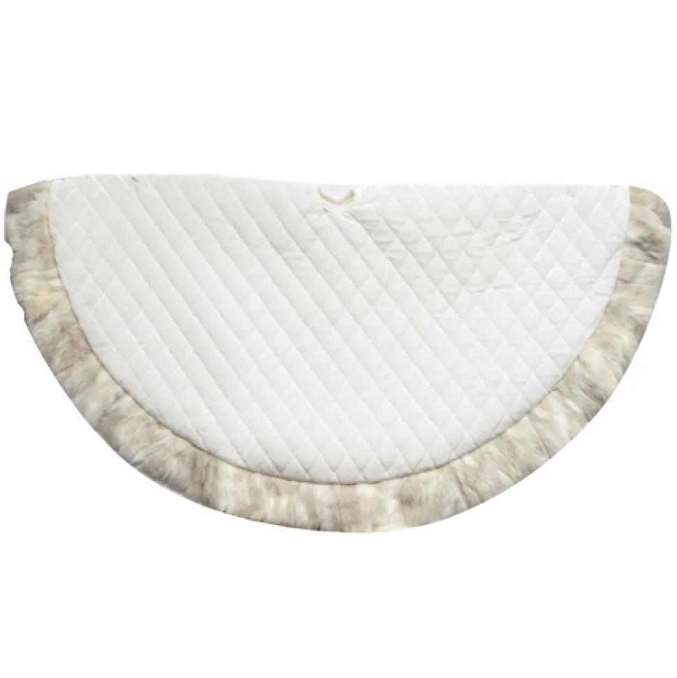 TREE SKIRT 48″ CREAM VELVET QUILTED W/ FAUX FUR TRIM