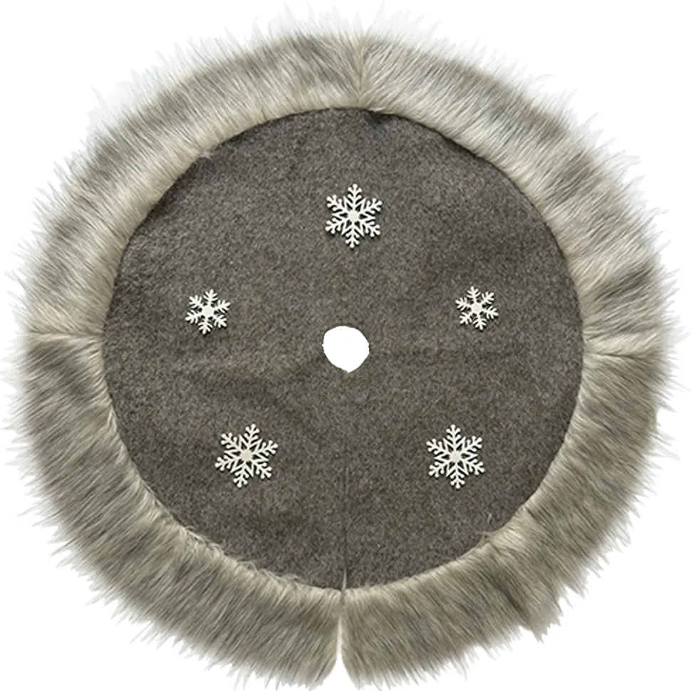 TREE SKIRT 39.5″ FAUX FUR BROWN W/ SNOWFLAKE