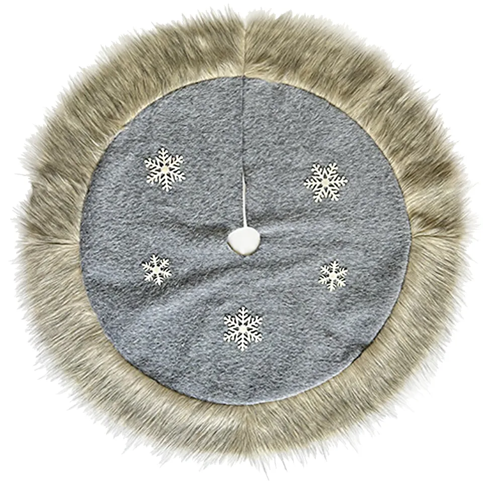 TREE SKIRT 39.5″ FAUX FUR GRAY W/ SNOWFLAKE