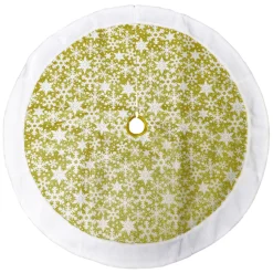 TREE SKIRT 48″ GLOD GLITTER W/ WHT SNOWFLAKES AND FAUX FUR BORDER