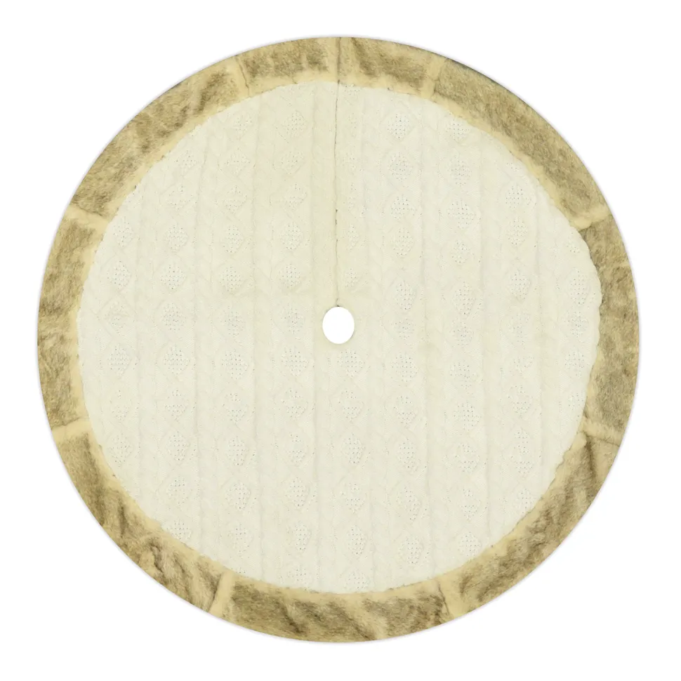 TREE SKIRT 48″ IVORY CABLE KNIT W/ FAUX FUR BORDER