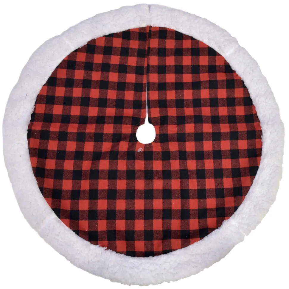 TREE SKIRT 20″ MINI RED/ BLACK CHECK W/ SHERPA BORDER