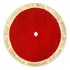 TREE SKIRT 48″ RED CABLE KNIT W/ FAUX FUR BORDER