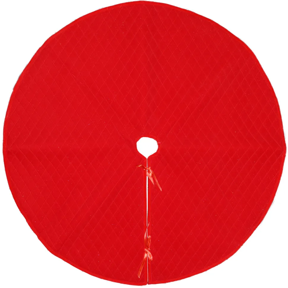 TREE SKIRT 42″ RED VELVET QUILTED