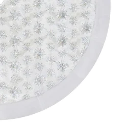 TREE SKIRT 48″ WHITE W/IRIDESCENT SEQUIN W/ FAUX FUR BORDER