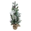 TREE TABLETOP 24″ FLOCKED MIXED PINE W/ PINE CONES AND WHITE SNOW BALLS