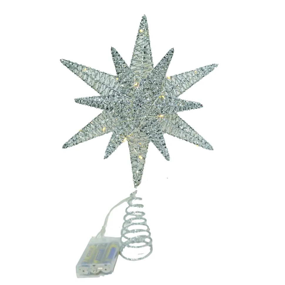 TREE TOP STAR SILVER GLITTER 10″x14″ 3D W/ LED LIGHTS B/O