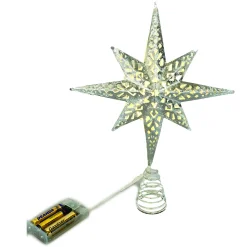 TREE TOP STAR SILVER METAL 11.5″ WITH LED LIGHTS B/O