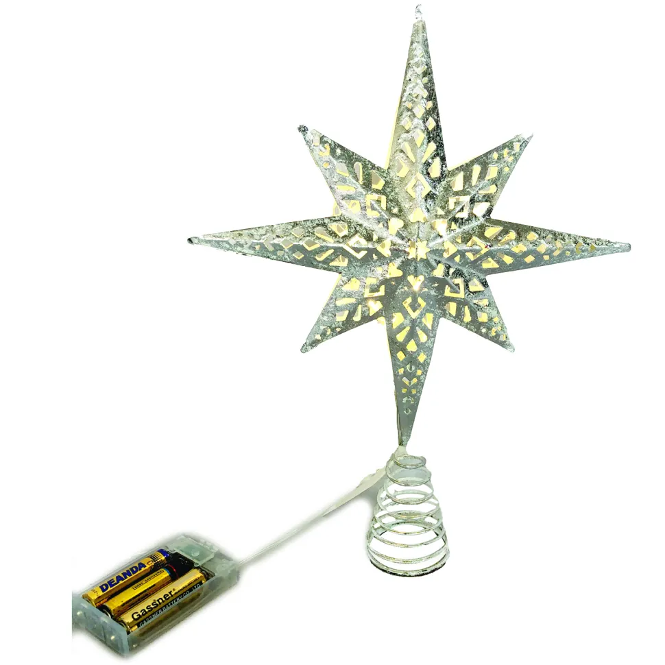 TREE TOP STAR SILVER METAL 11.5″ WITH LED LIGHTS B/O