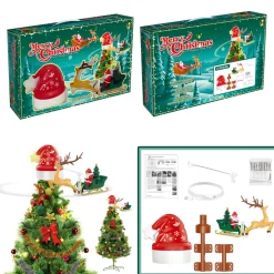 TREE TOPPER – ROTATING SLEIGH 7PCS W/MOVEMENT, LIGHTS & MUSIC B/O 15″x8.5″x11.5″