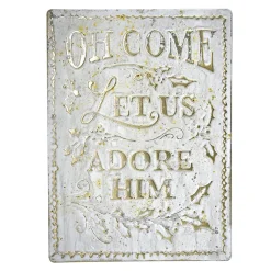 WALL DECOR METAL 10″X14″ GOLD/WHT “LET US ADORE HIM”