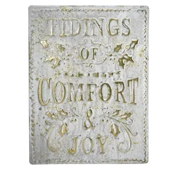 WALL DECOR METAL 10″X14″ GOLD/WHT “TIDINGS OF COMFORT”