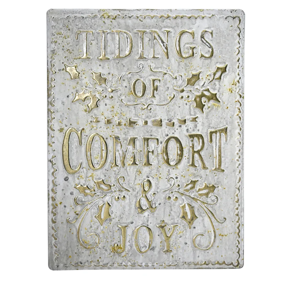 WALL DECOR METAL 10″X14″ GOLD/WHT “TIDINGS OF COMFORT”