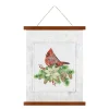 WALL SCROLL CARDINAL ON A POINSETTIA & PINE 15.5″x19.5″