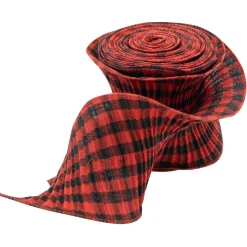 WIRED CRINKLE RIBBON 4.7″ X 5YDS RED/ BLACK PLAID PLAID