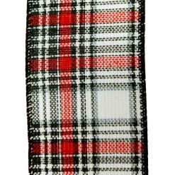 WIRED RIBBON 2.5″X10 YDS BLACK/ WHITE/ RED PLAID