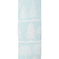 WIRED RIBBON 2.5″X10 YDS BLUE ICE W/ WHITE TREE PRINT