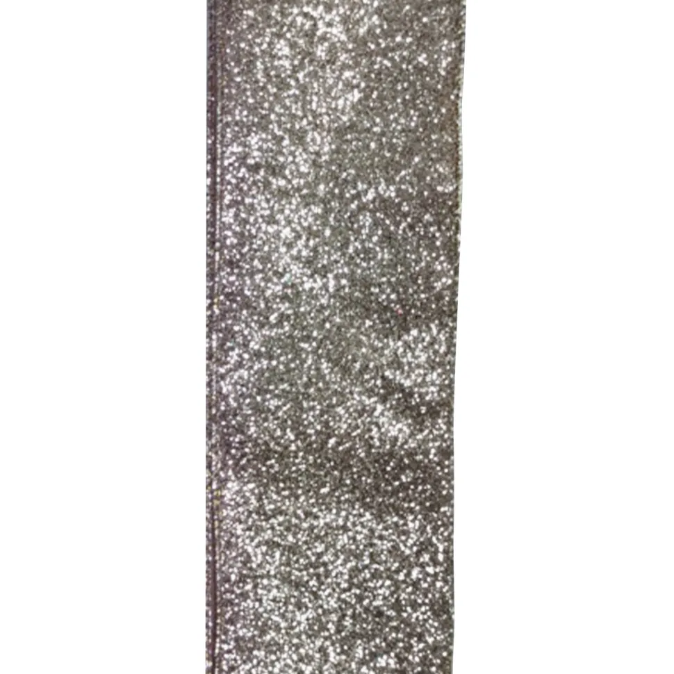 WIRED RIBBON 2.5″x10 YDS. CHAMPANGE W/ GLITTER