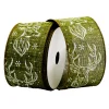 WIRED RIBBON 2.5″x10 YDS. FROST GREEN W/ REINDEER HEAD