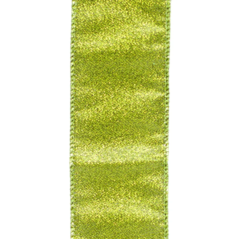 WIRED RIBBON 2.5″X10 YDS GREEN GLTR LOOK