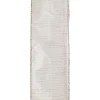 WIRED RIBBON 2.5″X10 YDS IVORY W/ GLD/ SIL IRR. STRIPES