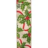 WIRED RIBBON 2.5″X10 YDS IVORY W/ HOLLY, RED BERRIES & RED RIBBON