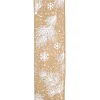 WIRED RIBBON 2.5″X10 YDS NATURAL W/ WHITE PINE & SNOWFLAKES